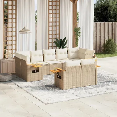 Produktbild von The Living Store 9-tlg. Garten-Sofagarnitur mit Kissen Beige Poly Rattan