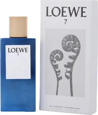 A bottle of LOEWE 7 Eau de Toilette spray and its packaging are displayed side-by-side against a white background.
