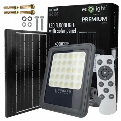 Immagine prodotto di Lampada A Led Con Pannello Solare Da 100 W + Telecomando E Sensore Crepuscolare Ip65, Colore Neutro