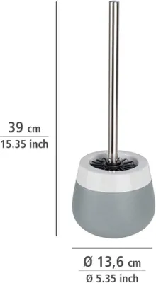 Produktbild von Unyqoos® Toilettenbürste mit offenem Keramikhalter – schwarze, wechselbare Silikon-Bürste 7,5 cm, 14×38,5×14 / 13,6×13,6×39 cm
