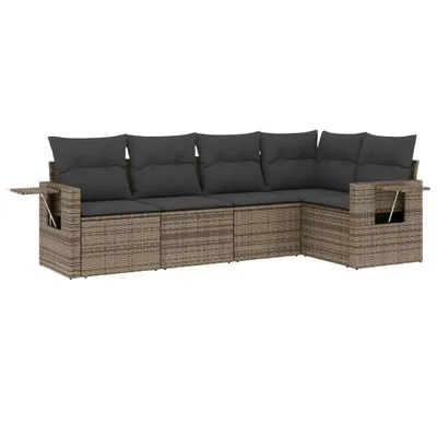 Produktbild von vidaXL 5-tlg. Garten-Sofagarnitur mit Kissen Grau Poly Rattan