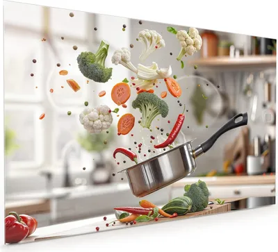 Produktbild von Küchenrückwand Spritzschutz Glas mit Motiv Kochen Mit Gemüse 40 x 40 cm