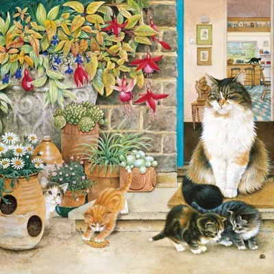 Image de Alipson Puzzle Puzzle Agneatha et ses chatons devant la porte d'entrée - 1000 pièces