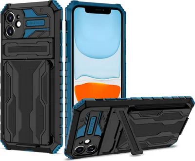 Immagine prodotto di custodia per iPhone 11, Custodia ibrida di protezione robusta con portacarte e supporto per iPhone 11 Blu