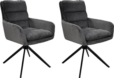Produktbild von byLIVING Esszimmerstuhl 2er Set PURA / Grob-Cord dunkelgrau / Gestell Metall schwarz matt / Sitzschale 360° drehbar / B 58, H 74, T 60 cm