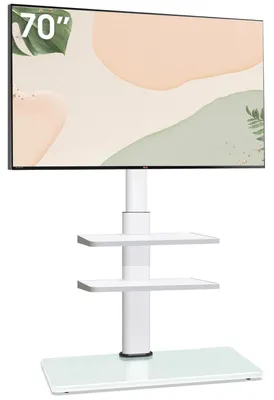 Immagine prodotto di Supporto TV per televisori da 32-70 pollici, regolabile in altezza, girevole e inclinabile, con 3 ripiani, capacità massima di 40 kg, standard VESA 400x400 mm, colore bianco