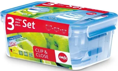 Obrázok produktu pre Emsa Clip & Close sada 3 dóz na potraviny, 0,55 / 1,0 / 2,3 l, 508566, farba: modrá
