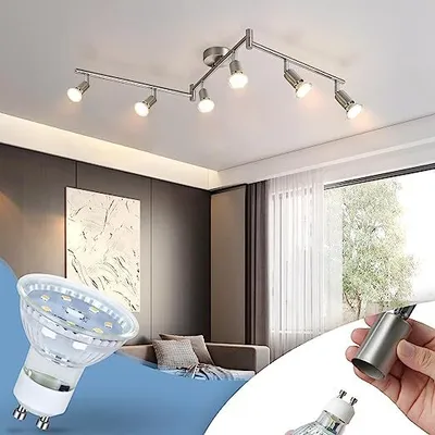 Produktbild von ZMH LED Deckenstrahler 6 Flammig Wohnzimmer Deckenleuchte Deckenlampe GU10 Deckenspot Schwenkbar 330° Strahler Lampe Edelstahl Schlafzimmer innen