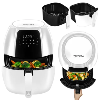 Zeegma Heißluftfritteuse KNAPPER GRAND WHITE, 1800 W, 9 Kochmodi, LCD Dispaly mit Touchpanel, 6-Liter-Korb, 7.7-Liter-Schussel
