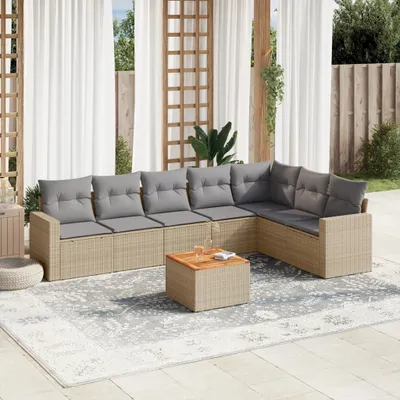 Produktbild von 8-tlg. Garten-Sofagarnitur mit Kissen Beige Poly Rattan 3256486