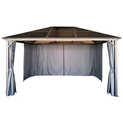 Produktbild von 4iQ Gartenpavillon 3x4 m mit Polycarbonatdach & Vorhängen – Metall Pavillon für Terrasse & Garten, 12 m² Anthrazit