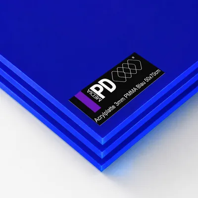 Produktbild von Acrylglasplatte Blau 50x70 cm 3mm PMMA Acrylglas GS 3 Stück Set gegossen Bastelplatte Kunststoffplatte Laser