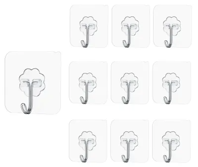 Produktbild von Extra starke selbstklebende Haken, 10 Stück, transparente selbstklebende Haken, kein Bohren erforderlich (max. 10 kg), selbstklebende Wandhaken für Küche, Bad, Wand- und Deckenmontage.