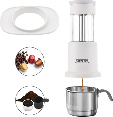 Produktbild von Tragbare Kaffeemaschine, 2-in-1-Reisekaffeemaschine, kompatibel mit NES-Kapseln und gemahlenem Kaffee, manuelle Handpress-Kaffeemaschine mit 120 ml Edelstahlbecher, 80 ml Wassertank, Becheradapterhalterung
