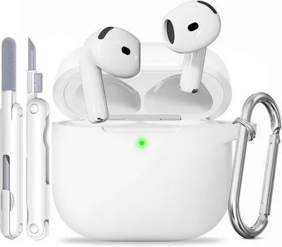 Produktbild von Famanu Schutzhülle für AirPods 4 (2024) - Weiche Silikonhülle mit Reinigungsset & Schlüsselanhänger - Weiß