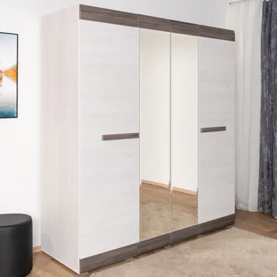 Produktbild von Kleiderschrank | 4 Drehtüren | 3 Schublade | 5 Fächer | mit Kleiderstange | 183 cm breit | Farbe: Weiß