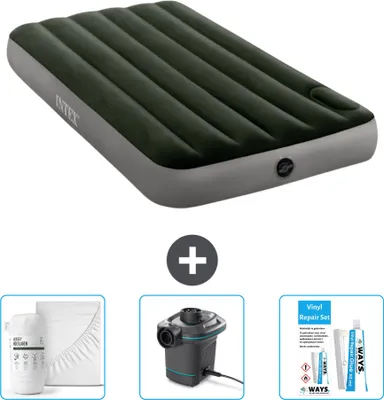 Produktbild von Intex Luftbett - 1 Person - 99 x 191 x 25 cm - Grün - Spannbettuch - Pumpe en Reperaturset