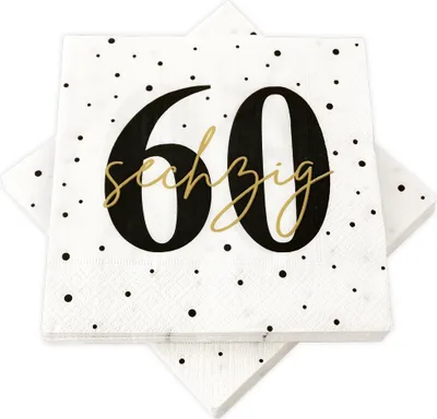 Produktbild von 20 Servietten zum 60. Geburtstag 33 x 33 cm - weiß schwarz gold