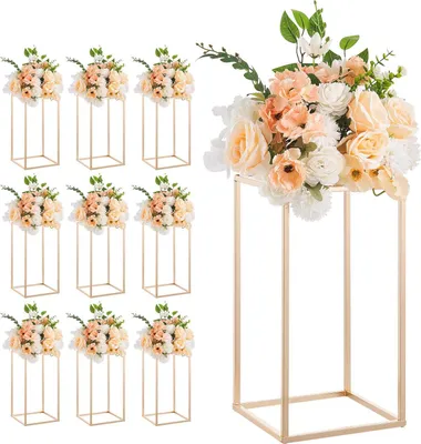 Immagine prodotto di SucceBuy portafiori da matrimonio, confezione da 10 portafiori con vassoio in acrilico, portapiante rettangolare color oro per feste, compleanni, decorazione della casa e della tavola