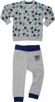 Produktbild von Sesamstraße Baby Set - Krümelmonster Unisex Oberteil Pullover mit Hose 2-Teiler Grau 74-80