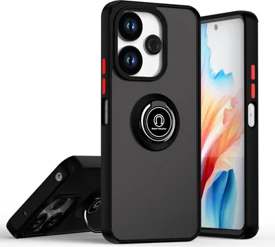 Image de Etui pour Xiaomi Redmi 13 5G/4G étui en TPU translucide mat avec porte-anneau et support Noir Rouge