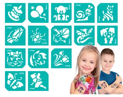 Produktbild von Geburtstags-Schablonen-Set - 15-teilig für Glitzer-Tattoos [TY50154]
