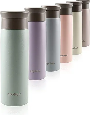 Produktbild von Unyqoos® Thermobecher – Isolier‑Reisebecher 500 ml, 18/8 Edelstahl, doppelwandig vakuumisoliert, 100% auslaufsicher, 360°‑Trinköffnung, Pudergrün