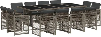 Produktbild von 13-tlg. Garten-Essgruppe mit Kissen Grau Poly Rattan