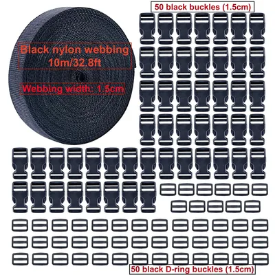 Nylonband 10 m + 50 Steckschlösser 15 mm, schwarz