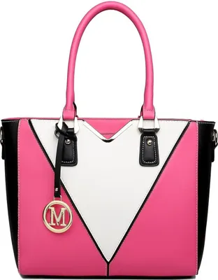 Produktbild von Miss Lulu Damen Handtasche Schultertasche Shopper V-Design Kunstleder Schwarz