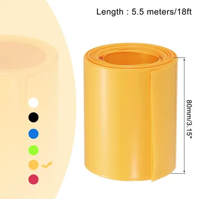 Produktbild von 5,5m L?nge PVC Schrumpfschlauch 50mm ID, 80mm Flachbreite Isolierschlauch Wasserdicht Schutzschlauch, Verh?ltnis 2:1 Schrumpfschl?uche fš¹r 18650 21700 AA AAA Batterien, Gelb
