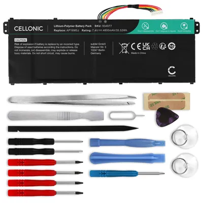 Produktbild von CELLONIC 1x Akku für Notebook Kompatibel mit Acer Aspire 3 A315 Series, Aspire 3 A315-41, Aspire 3 A315-41G, AP16M5J - (4800mAh, 7.4V) + Werkzeug-Set
