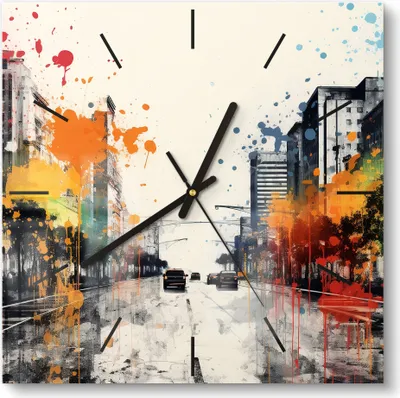 Produktbild von DEQORI Glasuhr 30x30 cm Modern 'Urbane Farbwellen' Wanduhr Glas Uhr Design leise Küchenuhr