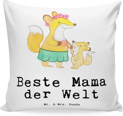 Produktbild von Mr. & Mrs. Panda Deko Kissen Fuchs Beste Mama der Welt - Weiß - Geschenk, 40x40, kuschelkissen, Dankeschön, für sofa, Geschenkidee, Muttertag, Danke, Mutter, Ma