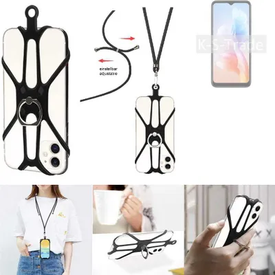 Produktbild von K-S-Trade 3in1 Handykette Handyband Handykordel Halsband Smartphone-Ring Handy-Ring kompatibel mit Doogee X98 Pro Fingerhalterung Handyring