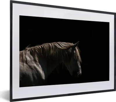 Produktbild von MuchoWow® MuchoWow® Gerahmtes Poster Pferd - Tiere - Weiß 40x30 cm - Poster mit zchwarzem Bilderrahmen - Bilderrahmen - Poster im Rahmen