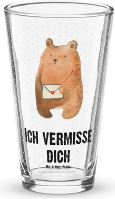 Produktbild von Mr. & Mrs. Panda Glas Bär Vermissen - Transparent - Geschenk, Wasserglas, Verreist, Teddy, Liebeskummer, Bierglas, Cocktailglas, Reise, Freundin, Unglücklich Verliebt