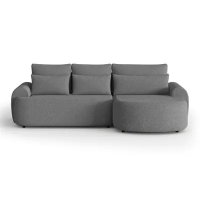 Produktbild von Ecksofa OLIVIO L-Form mit Schlaffunktion, Bouclé Grau, Ottomane rechts