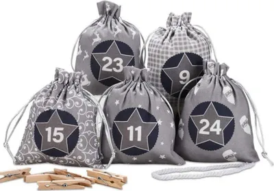 Image de KOHMUI Kit Calendrier de l'Avent à remplir soi-même 24 Sachets en tissu gris Noël