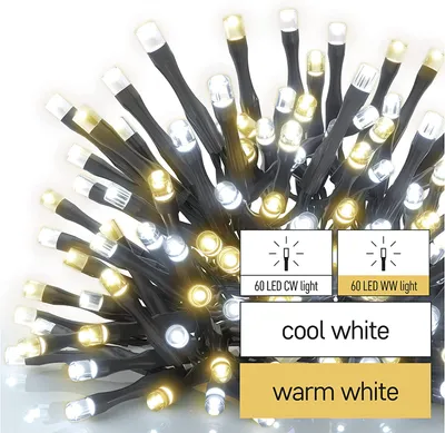 Obrázok produktu pre LED vianočná reťaz, 12 m, vonkajšia aj vnútorná, teplá/studená biela, časovač