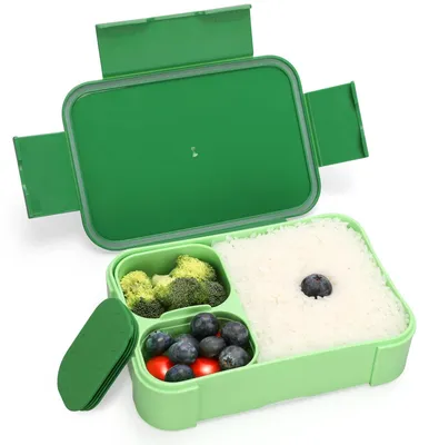 Produktbild von 900 ml Bento-Box für Kinder mit Fächern, auslaufsichere Lunchbox für Erwachsene, Lunchbox für Schule, Büro und Camping, mikrowellen- und spülmaschinenfest.
