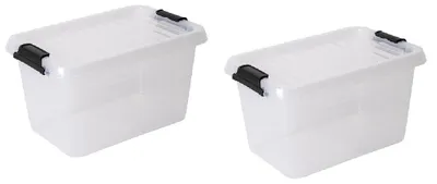 Productafbeelding van Opbergboxen met deksel 11,3 liter kunststof transparant 40 x 30 x 17 cm set van 2 stuks