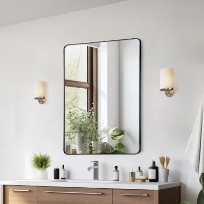 Image de Miroir mural rectangulaire - Miroir de maquillage 761x558x25mm - Miroir de salle de bain de VEVRO - Miroir de haute qualité pour votre salle de bain