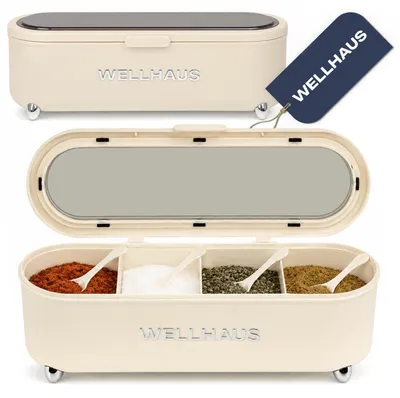 Produktbild von WELLHAUS Gewuerz Organizer 4 Faecher mit Loeffeln Deckel beige