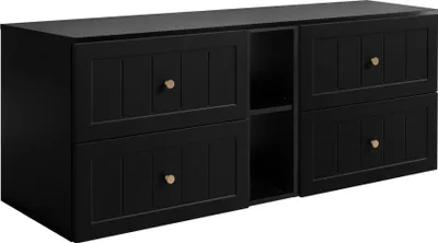Zdjęcie produktu dla Rodan | Szafka pod Umywalkę - Czarna - 140 cm - Szuflady Soft-Close - Regał z Półką