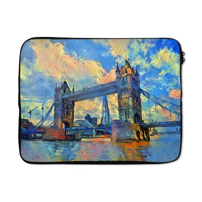 Produktbild von MuchoWow® Laptop Hülle 15 Zoll Gemälde - London - Brücke - Öl Laptoptasche - Laptoptasche - Sleeve - Rundum-Schutz