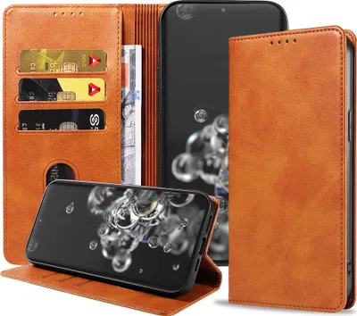 Produktbild von Smartphonica Samsung Galaxy S20 Ultra leren  hoesje met magnetische sluiting en pashouders book case – Bruin