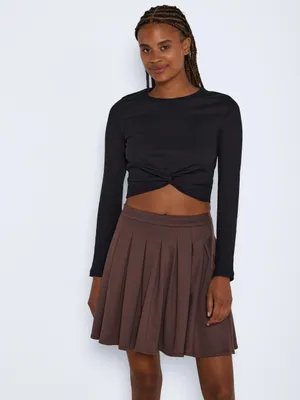 Produktbild von Geripptes Cropped Shirt Kurzes Langarm Oberteil Bauchfrei NMDRAKEY | XL
