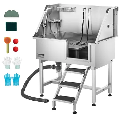 Produktbild von VEVOR Hundewaschstation aus Edelstahl, 961x620x1220 mm Tierpflegewanne mit Ablag