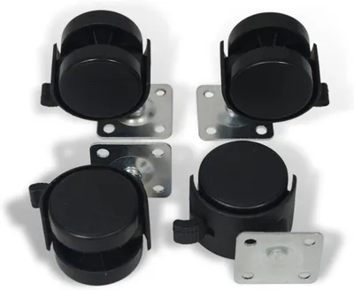 Produktbild von 4 Möbelrollen mit Bremse, 40 mm, Kunststoff, Plattenmontage, Tragfähigkeit 18 kg